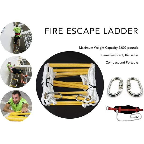 Isop Rope Ladder Fire Escape Use 4 Story | Emergency Escape Ladder for Homes with Safety Belt | 32 ft