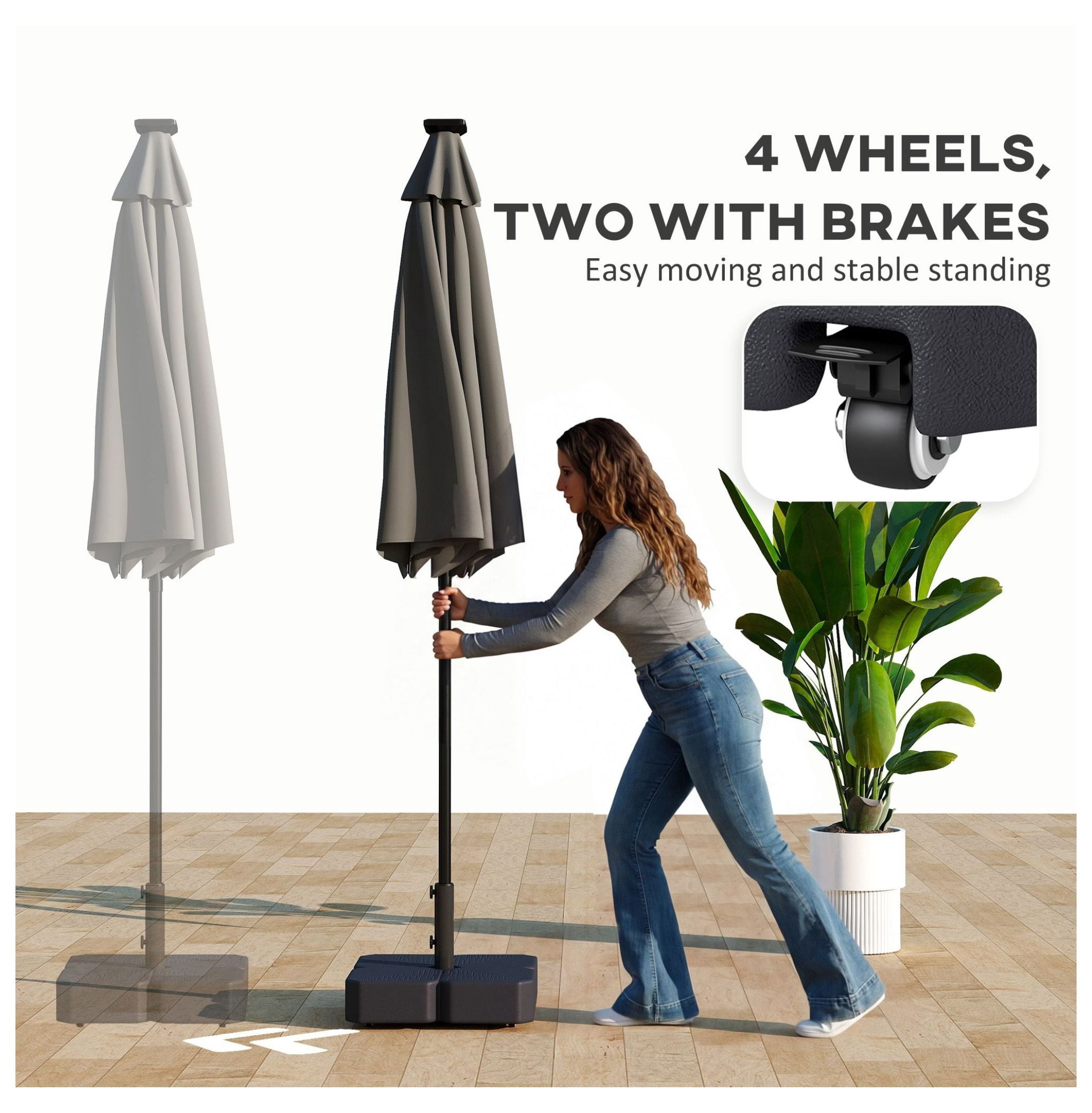 Patio Umbrella Base with Wheels - Outdoor Stand for 1.5"/1.89" Poles - Black - Mobile & Stable - Water/Sand Filled - Up to 13.1' Umbrellas