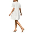 thumbnail image 3 of Eyelet Dress for Women 2026 Summer Short Sleeve V Neck Hollow Out Ruffle Vacation Mini Dresses XS White, 3 of 6
