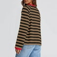 thumbnail image 5 of Long Sleeve Shirts for Women Casual Loose Crew Neck Color Block Striped Pullover 2025 Trendy Fall Soft Comfy Tops,Brown,M, 5 of 5