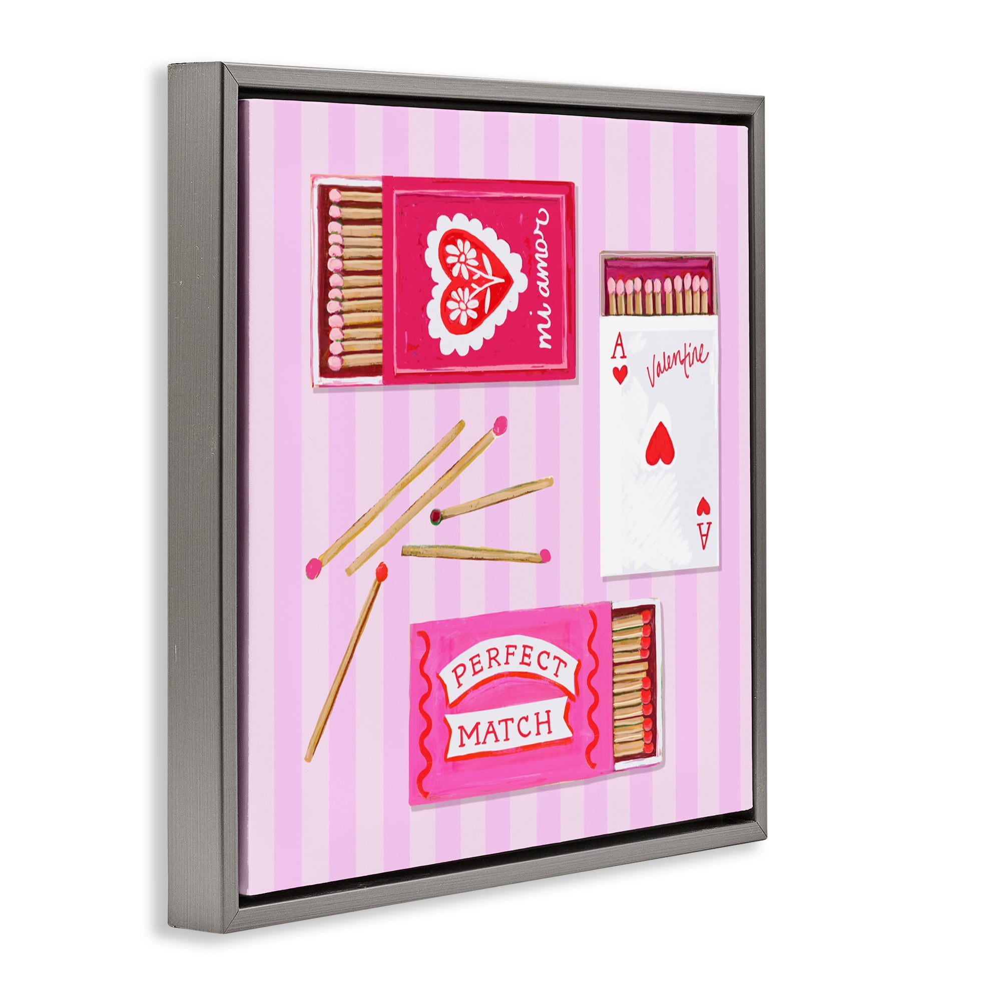 Stupell Industries Romantic Valentine's Matchboxes Gray Framed Floater Canvas Wall Art, design by Rachael Reese