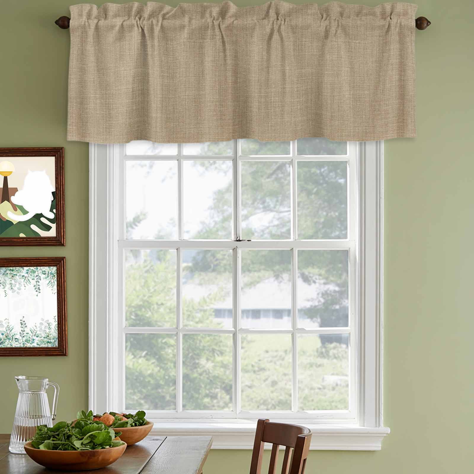 Valances for Windows, Brown Farmhouse Kitchen Curtains Valances 2 Pack for Living Room Bedroom Bathroom, Vintage Country Monochrome Textured Light Filtering Curtains Rod Pocket Valance 42"x18"