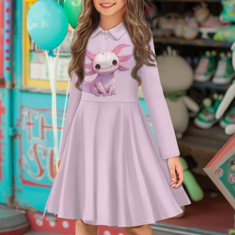 DISNIMO Axolotl Dress Girls Purple Dresses Kids Button Dress for Church  Girls Skater Dress Long Sleeve Twirly Dresses for Girls 11-12 Year Old Girl  Dresses Midi Childrens Holiday Dresses Soft - Walmart.com