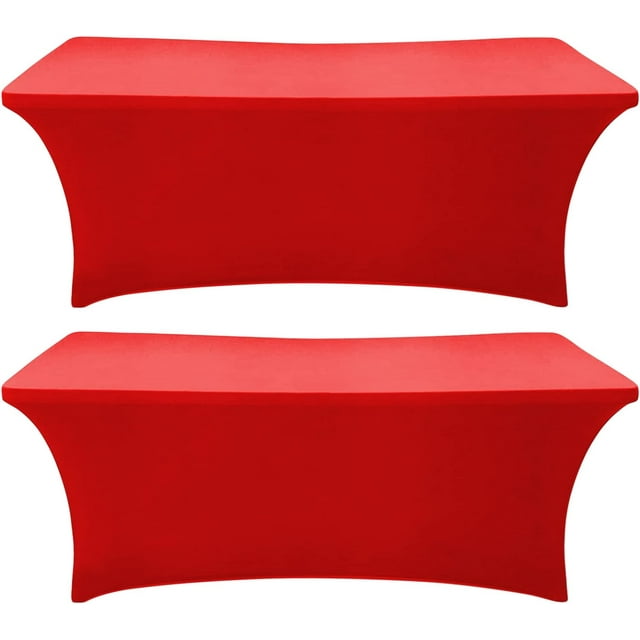 GHSDFBB 2 Pack 8 Ft Red Table Cover Fitted Rectangular Tablecloth Stretchable Fabric Lycra Table Cloth 8 ft Wrinkle-Free for Party Tradeshows Banquet Weddings Cocktail