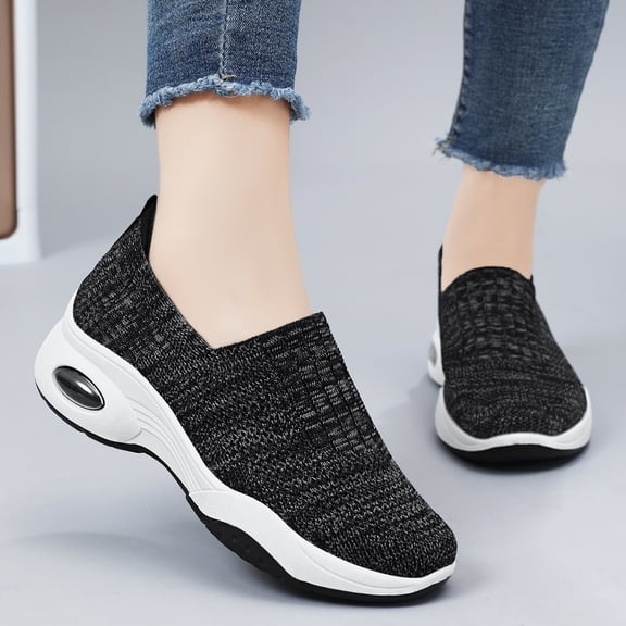 LTTVQM Women Orthopedic Sneakers Air Cushion Wedge Walking Shoes Slip On Non Slip with Arch Support Low Top 2026 Orthopedic Shoes Dark Gray 40(US-8)