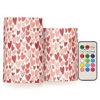 Red Heart Pattern Flameless LED Candle Set with Remote, Battery Operated Color Changing Pillar Candles, Set of 2