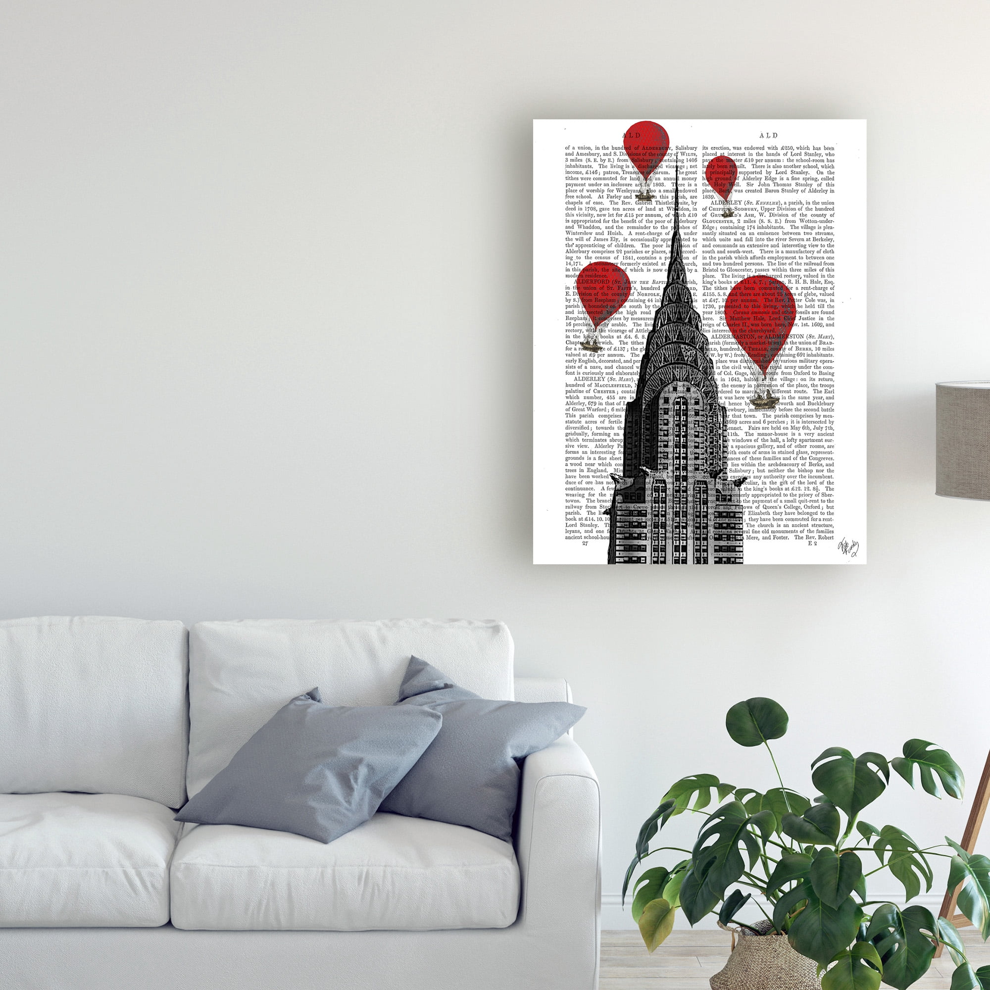 Trademark Fine Art 'Chrysler Building And Red Hot Air Balloons' Canvas Art by Fab Funky