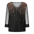 thumbnail image 4 of Samickarr Summer Savings Clearance Plus Size Summer Tops For Women Tops Dressy Casual Tunic Tops To Wear With Leggings Women Print Mesh Long Sleeve V-neck Blouse Pullover Tunic Tops Shirt, 4 of 5