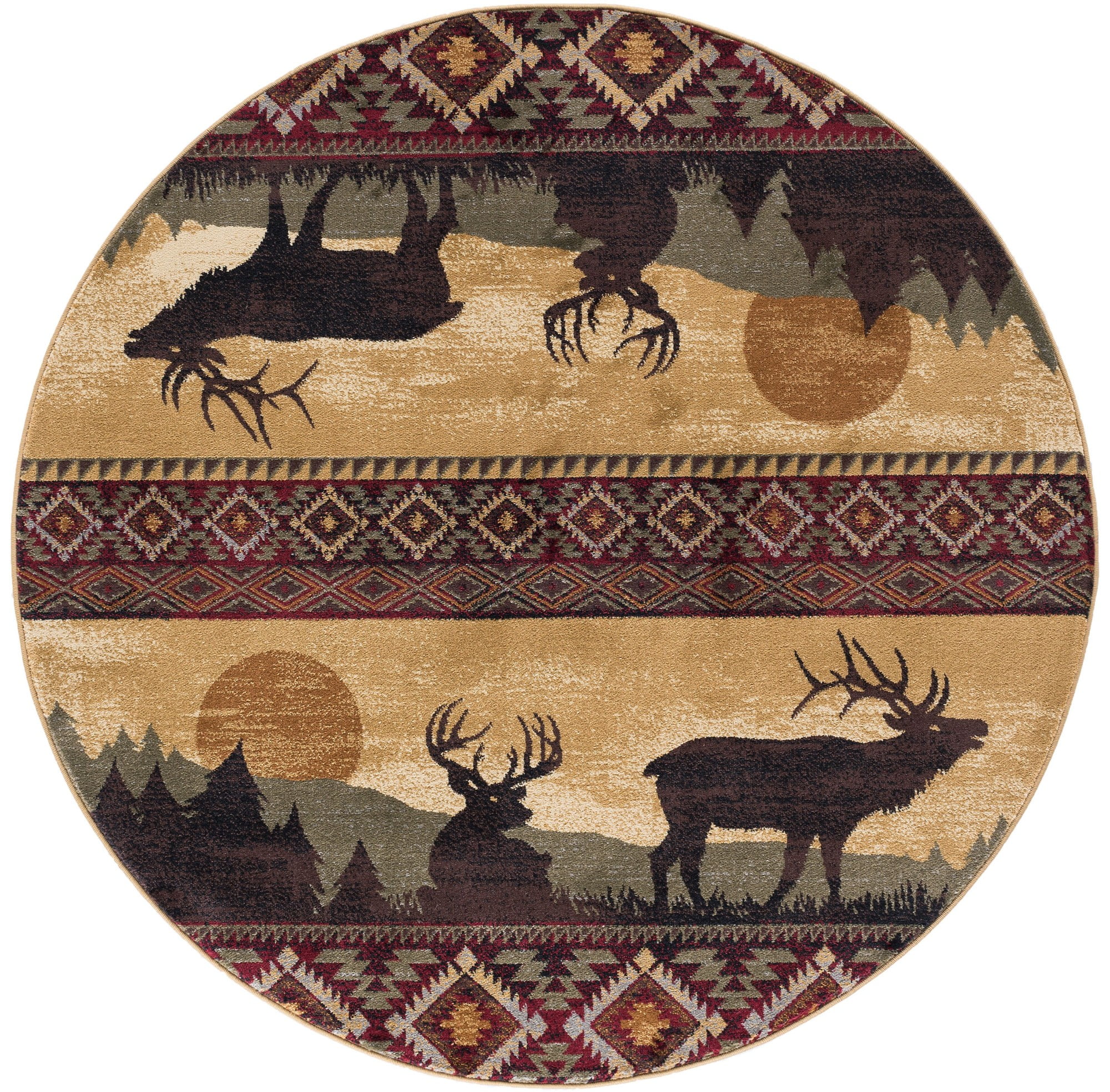 Tayse Ntr65958rnd Nature Misty Elk 8' Diameter Southwestern Circular