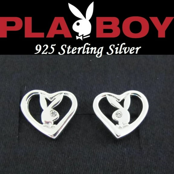 Sterling Silver Playboy Earrings Bunny Open Heart Stud Playmate Gift RARE HTF