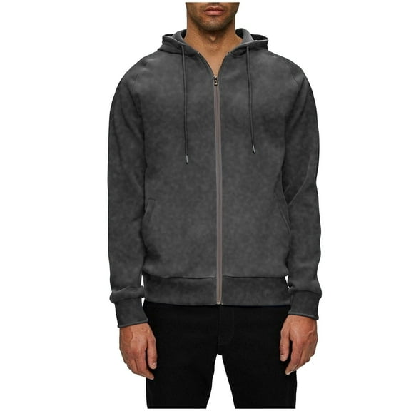 KeShDi Fleece Jacket Men's Long-sleeved Hooded Pocket Drawstring Zipper Sweatshirts/coat Dark Gray M