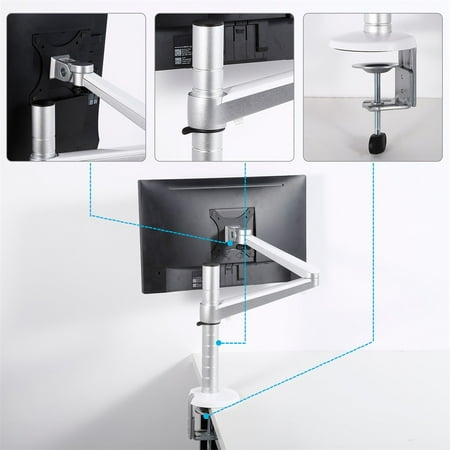 Freedom Arm, Single Heavy Duty (HD) Aluminum Monitor Arm, Aluminum 360 Rotary Computer Combination Bracket Single Arm Monitor Stand QA3S Fully Adjustable