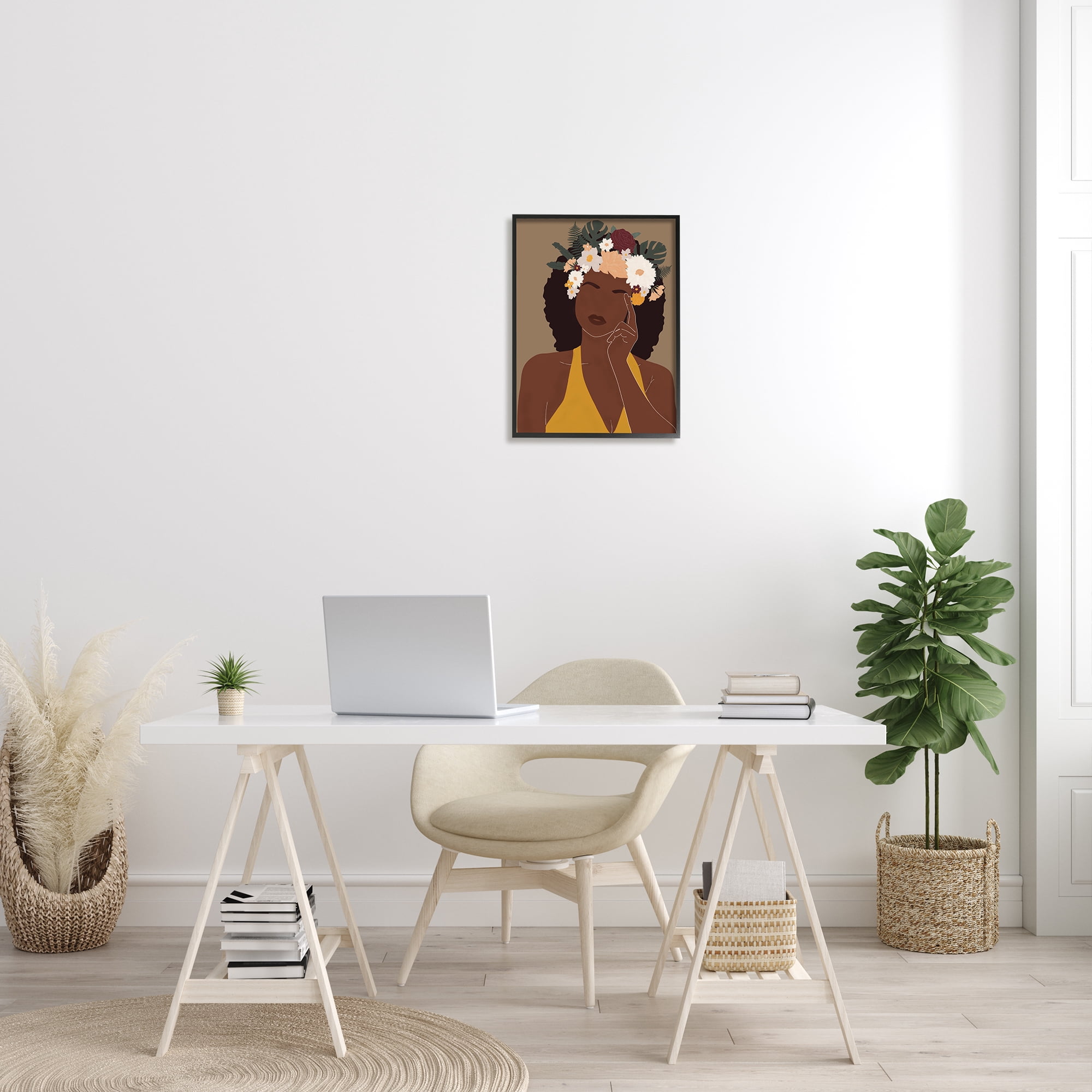 Stupell Industries Female Pondering Tropical Floral Crown Monstera Leaf, 16 x 20, Designed by JJ Design House LLC