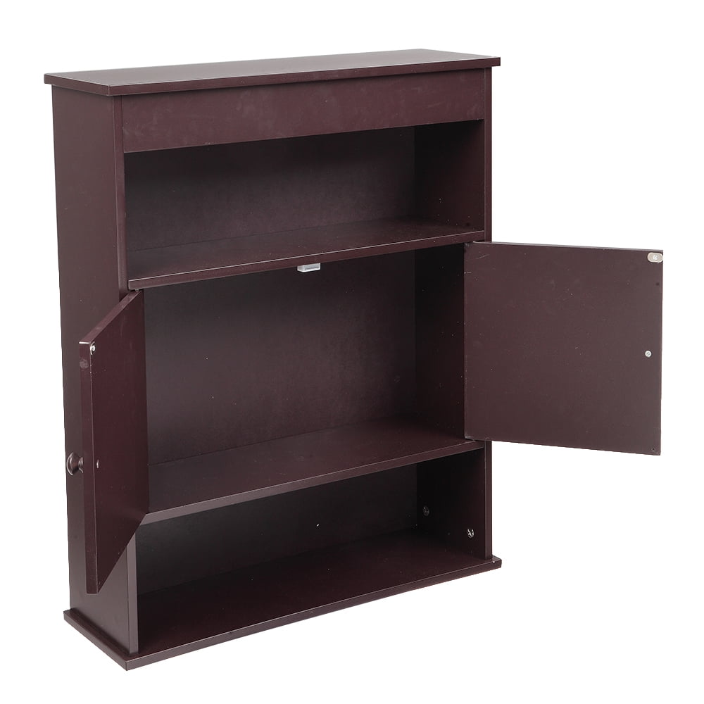 Lowestbest Two-door Bathroom Cabinet with Upper and Lower Layers, Brown