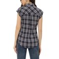 thumbnail image 4 of INSPIRE CHIC Women's Point Collar Short Cap Sleeves Plaids Button Down Shirt, 4 of 7
