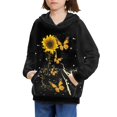 thumbnail image 3 of Xoenoiee Kids Hoodies Hooded Sweater with Front Kangaroo Pocket Long Sleeve Tops Sportwear Fall Winter Activewear for Jump Travel Workout, Sunflower Butterfly Cat Star Pattern, M, 3 of 7
