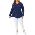 thumbnail image 2 of Agnes Orinda Plus Size Tunic Tops for Women  Long Sleeve V Neck Button Fall Pullover Shirt Loose Blouse 2X Dark Blue, 2 of 5