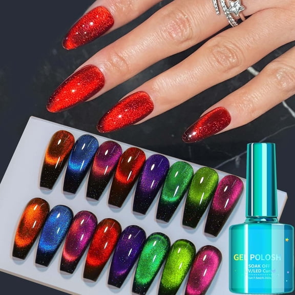 12D Magnetic Gel Nail Polish - 8 Colors Optional, 1PC 7.5ml with Cat Eye, Holographic & Galactic Effects, Low Odor Natural Resin Formula, Gift for Halloween Christmas Birthday DIY Manicure