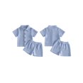 thumbnail image 2 of Cenuakty Toddler Baby Boy Summer Knit Outfits Hollowed Short Sleeve Button-up Shirt and Shorts 2 Piece Set, 2 of 9
