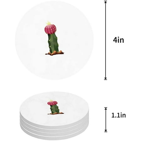 

KXMDXA Cactus Set of 6 Round Coaster for Drinks Absorbent Ceramic Stone Coasters Cup Mat with Cork Base for Home Kitchen Room Coffee Table Bar Decor
