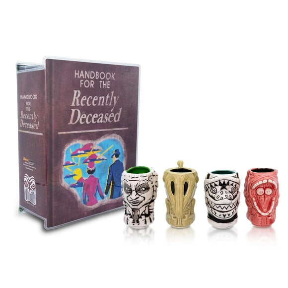 Geeki Tikis Beetlejuice Mini Muglets 4-Pack | Includes Beetlejuice, Sandworm, Adam, Barbara | Tumbler Cocktail Glasses For Home Barware Set | Coffee Cups For Espresso, L