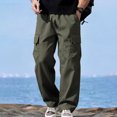 thumbnail image 6 of Men’s Multi Pocket Straight Cargo Pants Drawstring Stretch Loose Casual Outdoor Polyester Trousers S-XL 1 Pack, 6 of 8