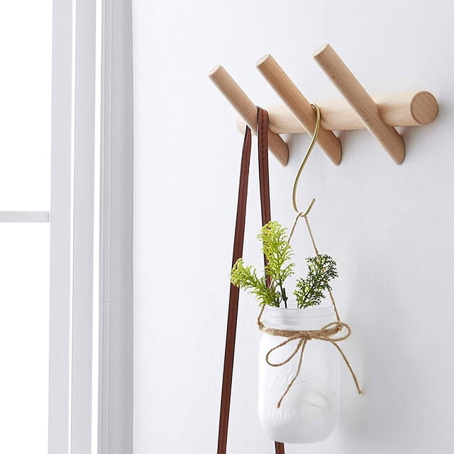 Wood Coat Rack Modern Wall Mounted Hat and Towel Hanger Wooden Hooks Robe Racks with Pegs for Bedroom Bathroom and Entryway Durable, Easy Assembly, Classic Design (3 Hook)