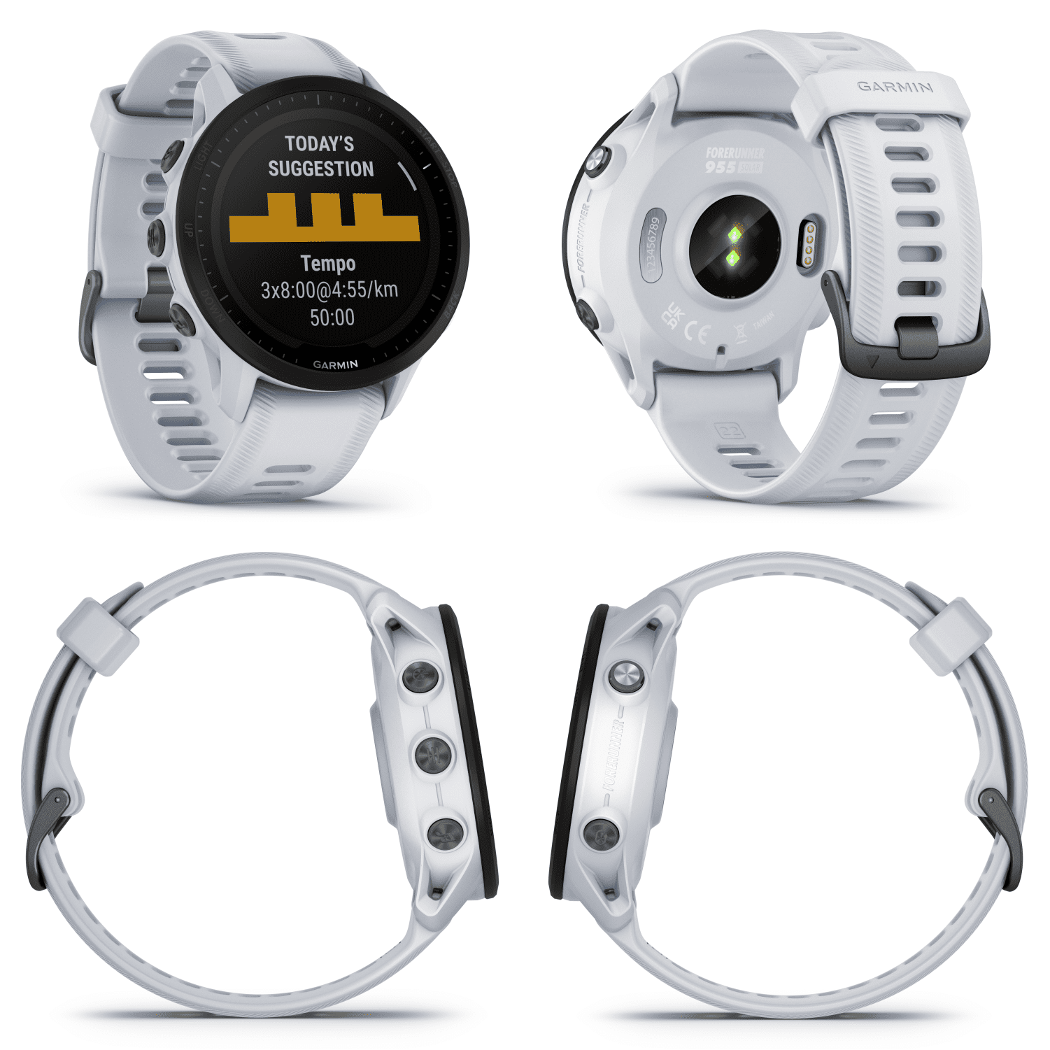 Garmin Forerunner 955 GPS Running Smartwatch Whitestone Adult Unisex with  White EarBuds 