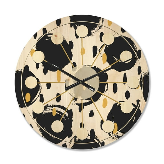 Designart 'Black and White Geometric Pattern V' Mid-Century Modern Wood Wall Clock