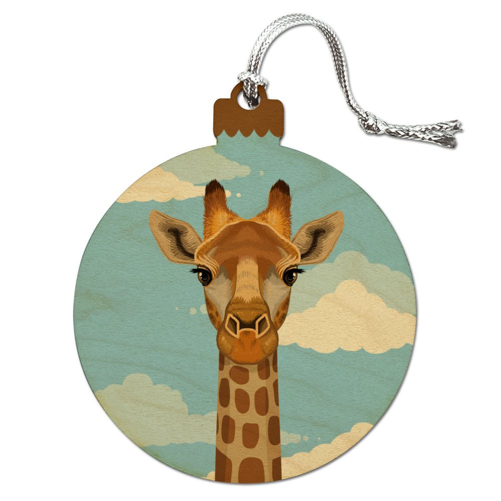 Cute Giraffe and Sky Zoo Animal Safari Wood Christmas Tree