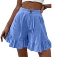 thumbnail image 2 of Shorts for Women Dressy Casual High Waist Ruffle Hem Wide Leg Short Loose Elegant Summer Vacation Shorts with Pocket Blue 2XL, 2 of 5