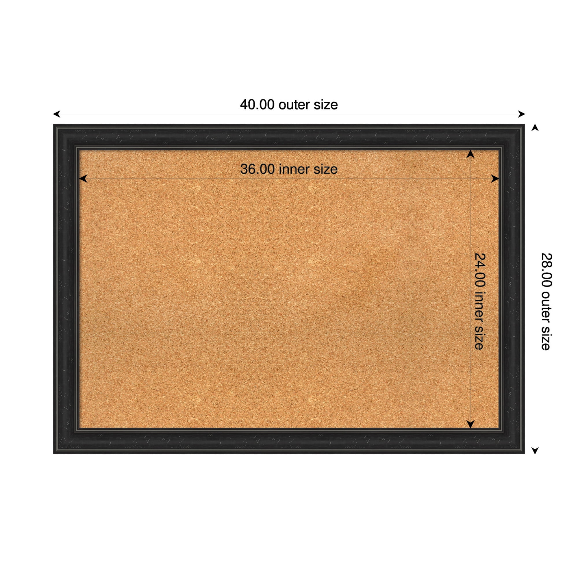 Amanti Art Natural Cork Board Framed Shipwreck Black Narrow Bulletin Board 40 in. x 28 in.