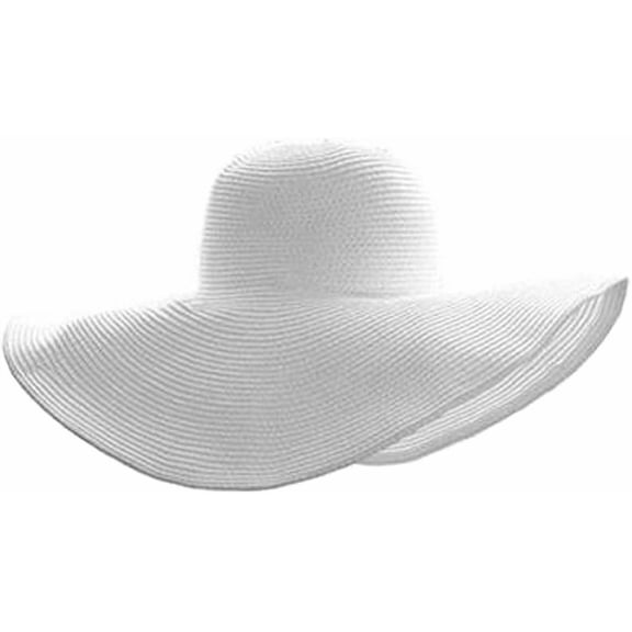 Womens Wide Brim Straw Sun Hat White Foldable Floppy Summer Beach Hat 58cm Head Circumference