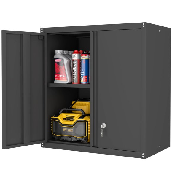 LUCYPAL Metal Wall Cabinet,Garage Wall Storage Cabinet with Locking Doors,Wall Mounted Storage Cabinets with Adjustable Shelves for Home Office,Garage,Utility Room,Basement,Black,27.95" H