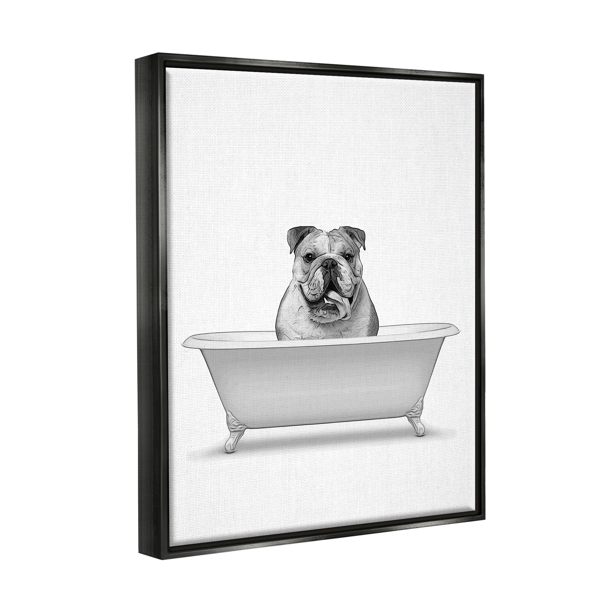 Stupell Industries Bulldog In Tub Bathroom Animal Animals & Insects Painting Black Floater Framed Art Print Wall Art