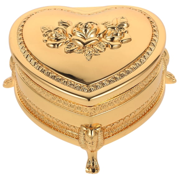 WRISTBIQUE Heart Shaped Jewelry Box 3.93X3.93X1.97in Golden Metal Case for Small Items Travel Use 1Set