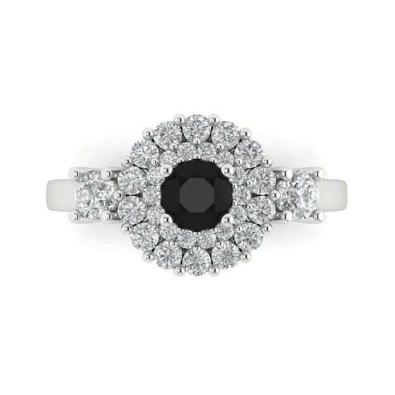 Halo Engagement Ring for Women - 1.4ct Natural Onyx in 18K White Gold Promise Ring