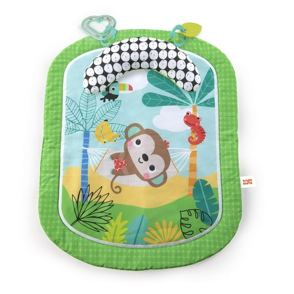 Bright Starts Easy Breezy Baby Tummy Time Activity Mat with 2 Detachable Take Along Toys, Compact and Machine-Washable, Newborn  