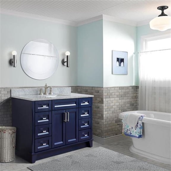 Bellaterra Home 400700-49S-BU-WMR 49 in. Single Rectangle Sink Vanity with Carrara Marble Top, Blue & White