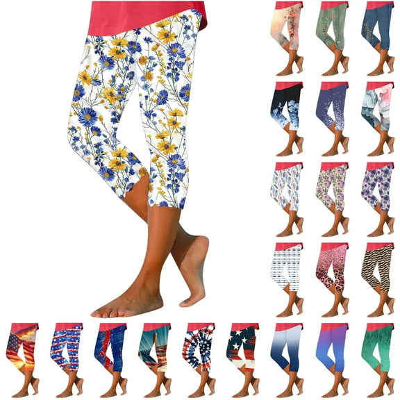 QATAINLAV Capri Leggings for Women 2025 Summer Stretchy High Waisted Bottom Cropped Trouses Casual Tummy Control Workout Yoga Pants Trendy Leopard Print Capris Tights Sales for Today Multicolor L