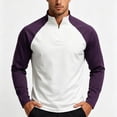 thumbnail image 5 of hoksml Men's Cotton Spandex Blend Color Block Raglan Long Sleeve Zip Neck Top, Half Zip Stand Collar Casual Athletic Daily Shirt, 5 of 5