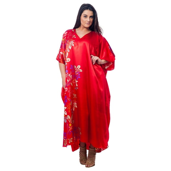 Up2date Fashion's Women's Caftan / Kaftan, Floral Vines Print on Charming Red