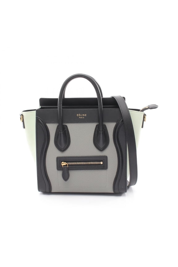 Pre-Owned Celine Luggage Nano Shopper 2-Way Handbag, Leather, Women's, Gray, Black, Green,...