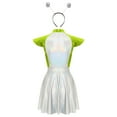 thumbnail image 4 of TiaoBug Womens Space Alien Cosplay Costume Outer Space Cutie Metallic Cap Slevee Dress with Hairhoop Silver Green XXL, 4 of 7