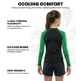 thumbnail image 3 of Exxact Sports Kids BJJ Rash Guard Long Sleeve, Ranked No Gi Jiu Jitsu Compression Shirt for Boys & Girls for MMA, Wrestling - (Black/Green, YM), 3 of 7