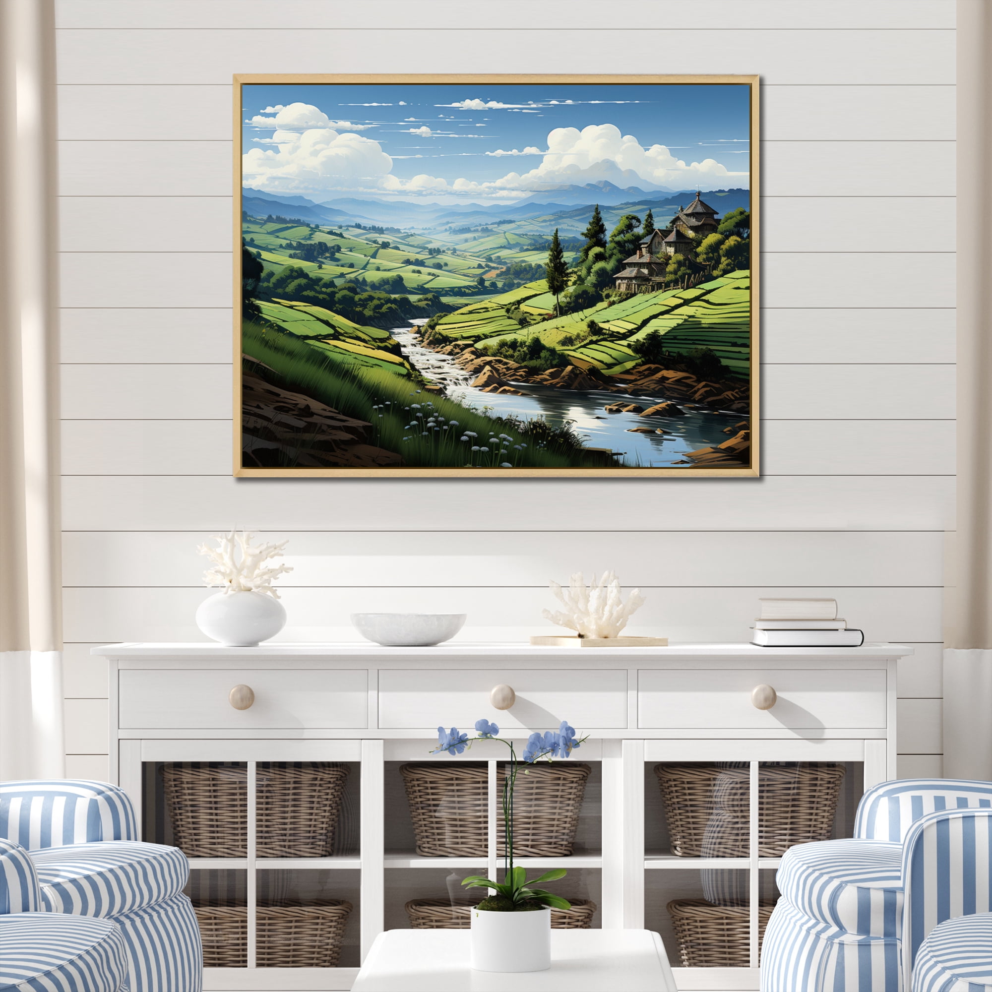 Grande Toile Encadrée Vintage - Prairie Fleurie (paysage) 76x50 Cm - L1-20X30-A-L1047