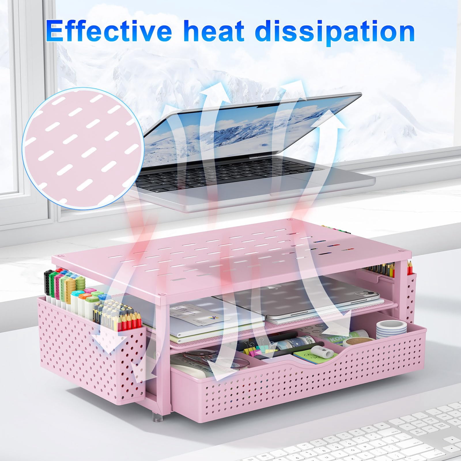 Desk Organizers And Accessories  Monitor Stand With Drawer 2 Pen Holder Desktop Organizer Suitable For Offices Dormitories (pink)