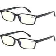 Kerecsen Computer Glasses 2 Pair UV Protection, Anti Blue Rays, Anti Glare and Scratch Resistant Computer Reading Glasses Black 2.0 x