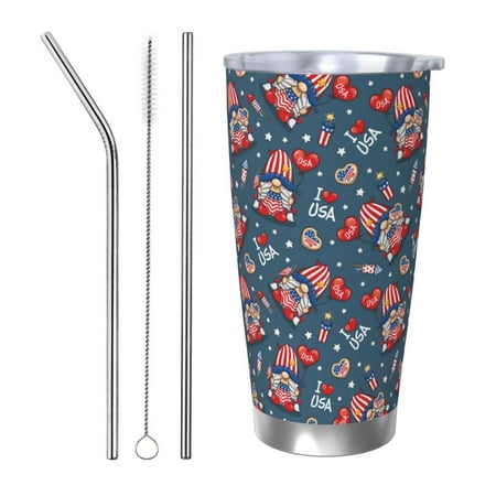 

Uemuo Gnome Love USA Print Travel Coffee Mug 20oz Double-walled Car Cup Stainless Steel Insulated Tumbler Leak-proof Travel Cup Reusable Straw Car Cup-Straw Three-piece Set