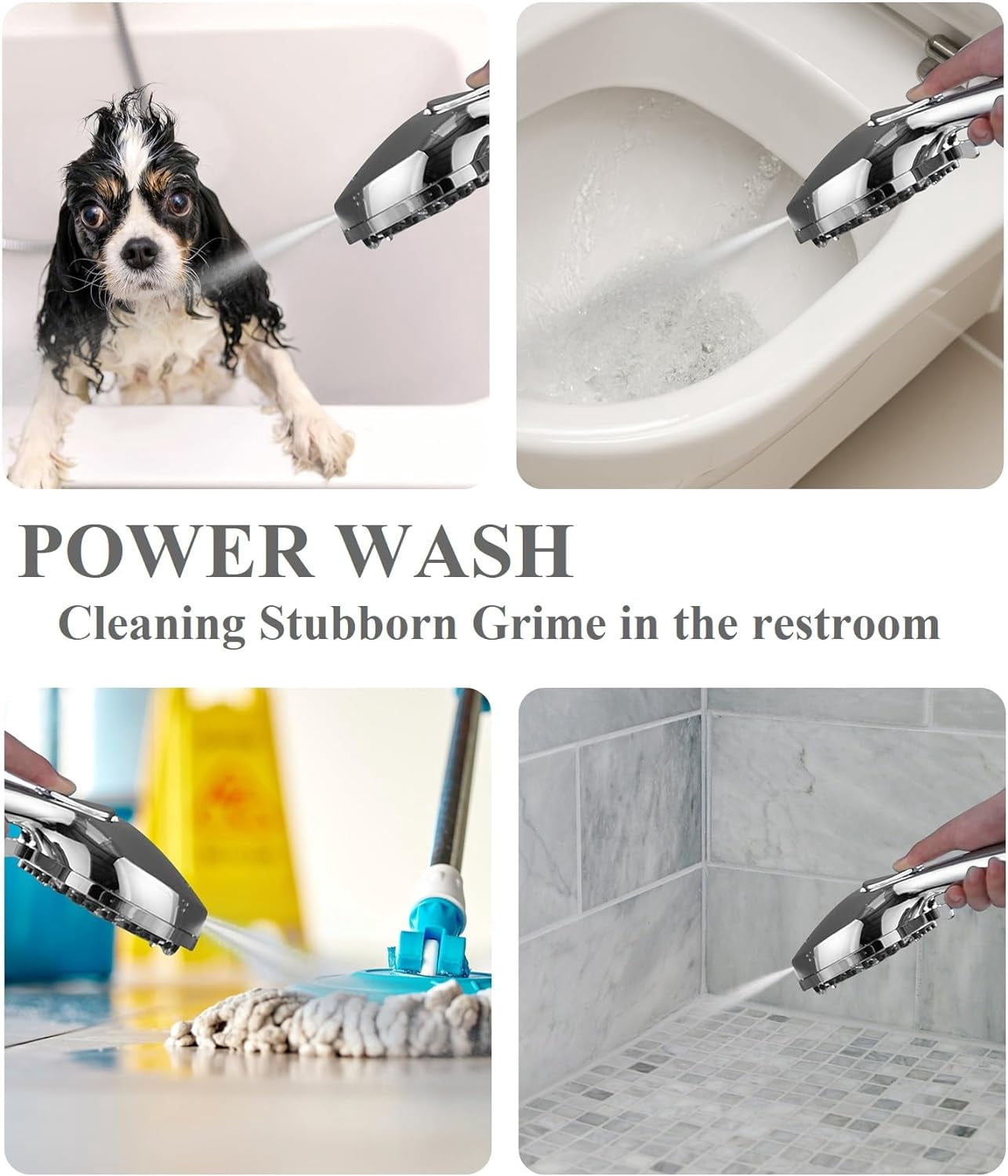 Bailu Handheld High-Pressure Multi-Function 7-Mode Shower Head with Built-in Powerful Washing for Tub, Tile and Pets, 5 Inch High Flow Handheld Rain Shower Head.
